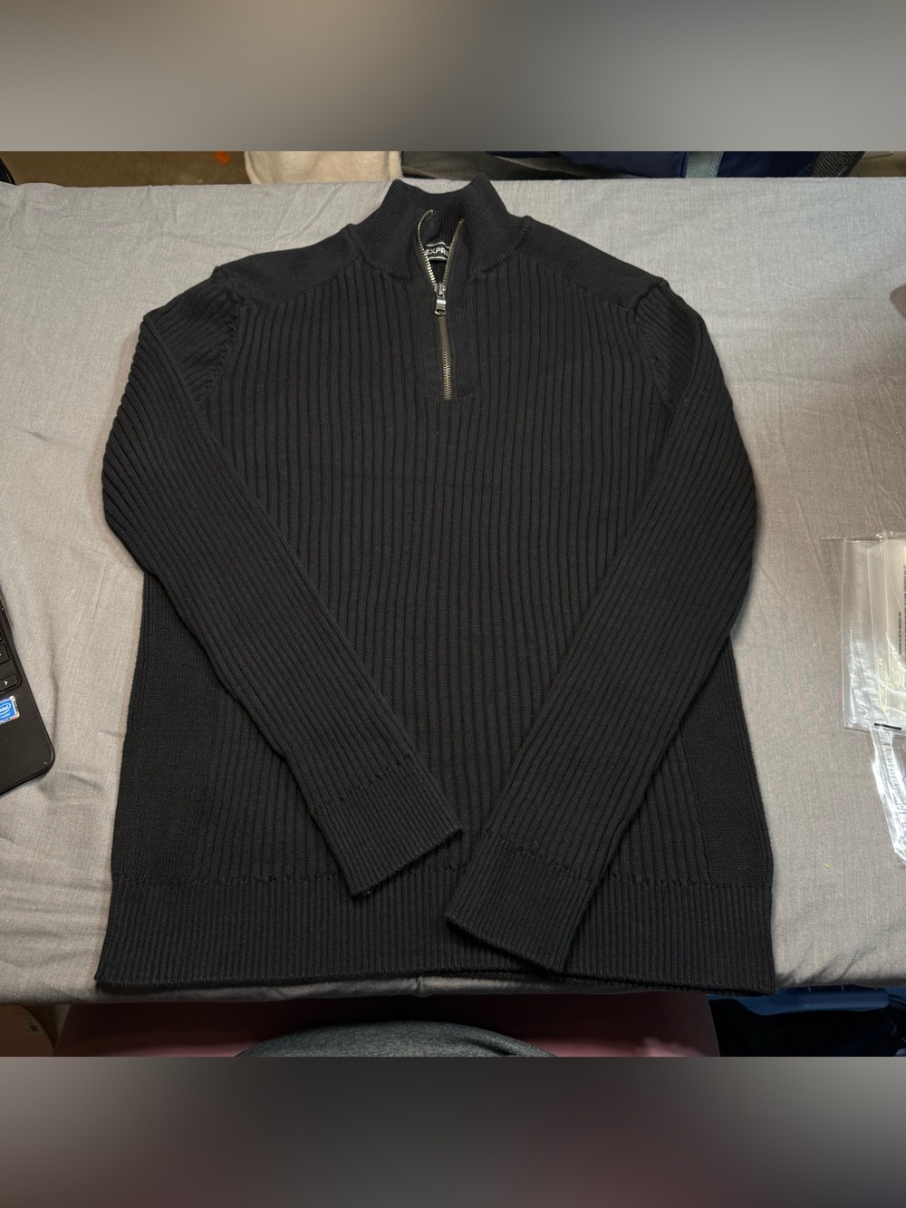 Express Men's Black Ribbed Half-Zip Sweater